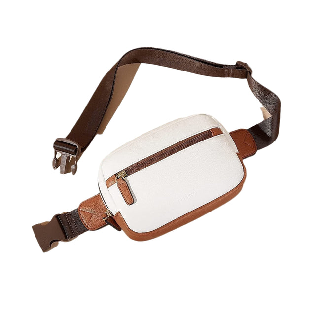 Brown PU leather Mova Luxe Urban waist bag with adjustable strap and multiple compartments
