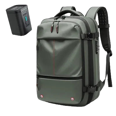 Grey Mova Pro-VacPack compression travel backpack with vacuum pump and hard-shell panels
