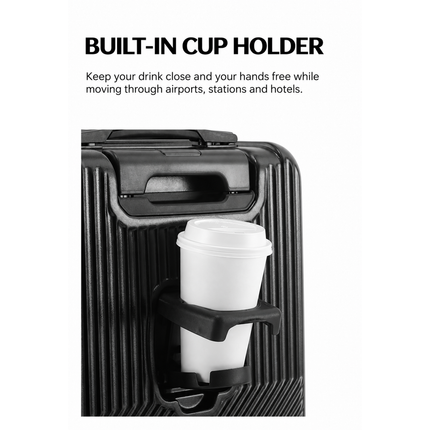 Built-in cup holder on the Mova Luxe Smart Carry-On