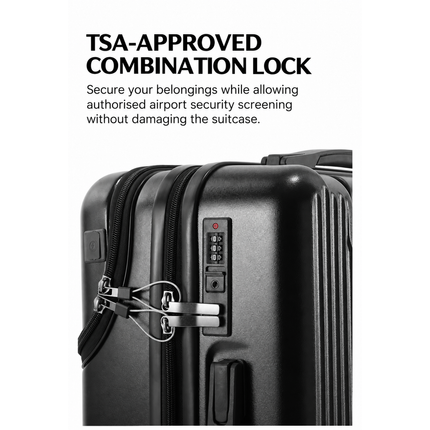 TSA-approved combination lock on the Mova Luxe Smart Carry-On